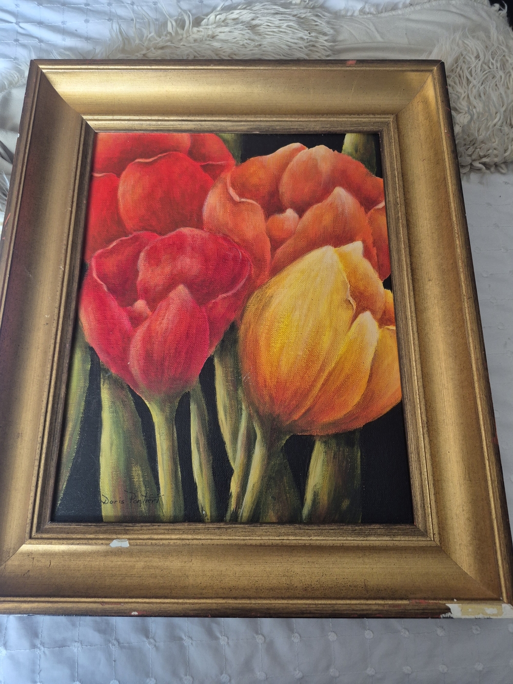 Doris Pontieri Framed Floral Tulip Art Red & Orange